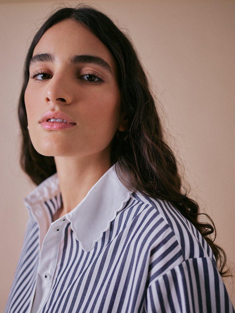 Product image 5 of 6, which shows Cape Cove Stripe Embroidered Shirt, Navy/White, XS