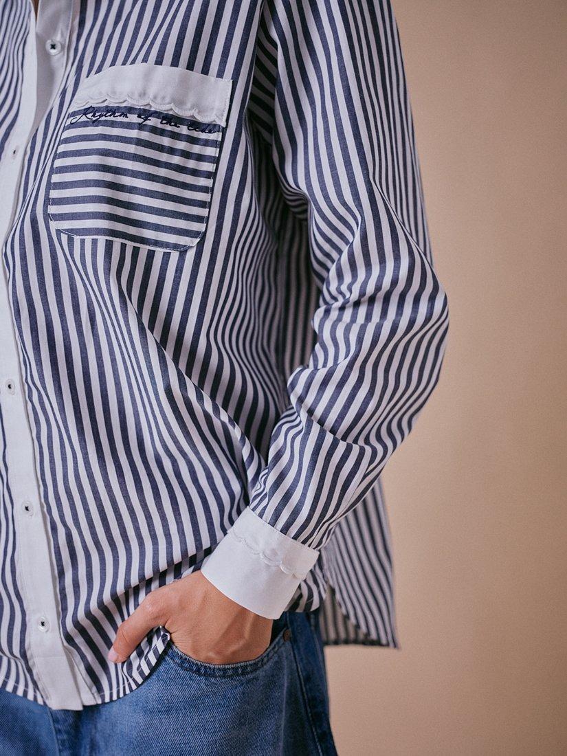 Product image 6 of 6, which shows Cape Cove Stripe Embroidered Shirt, Navy/White, XS