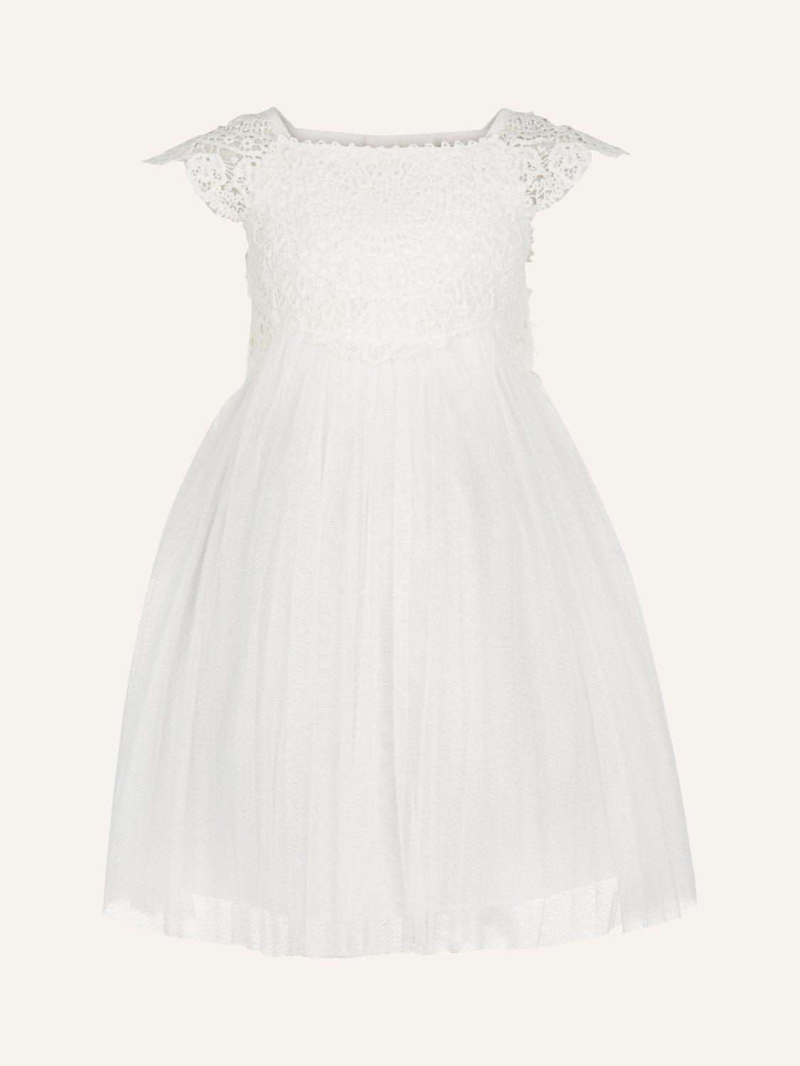 Product image 1 of 3, which shows Monsoon Baby Estella Embroidered Tulle Dress, Ivory, 0-3 months