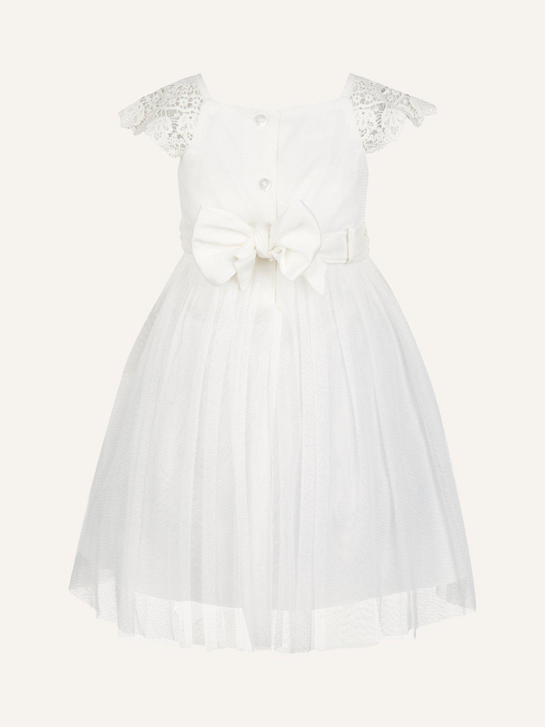 Product image 2 of 3, which shows Monsoon Baby Estella Embroidered Tulle Dress, Ivory, 0-3 months