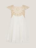 Monsoon Baby Estella Embroidered Tulle Dress, Gold