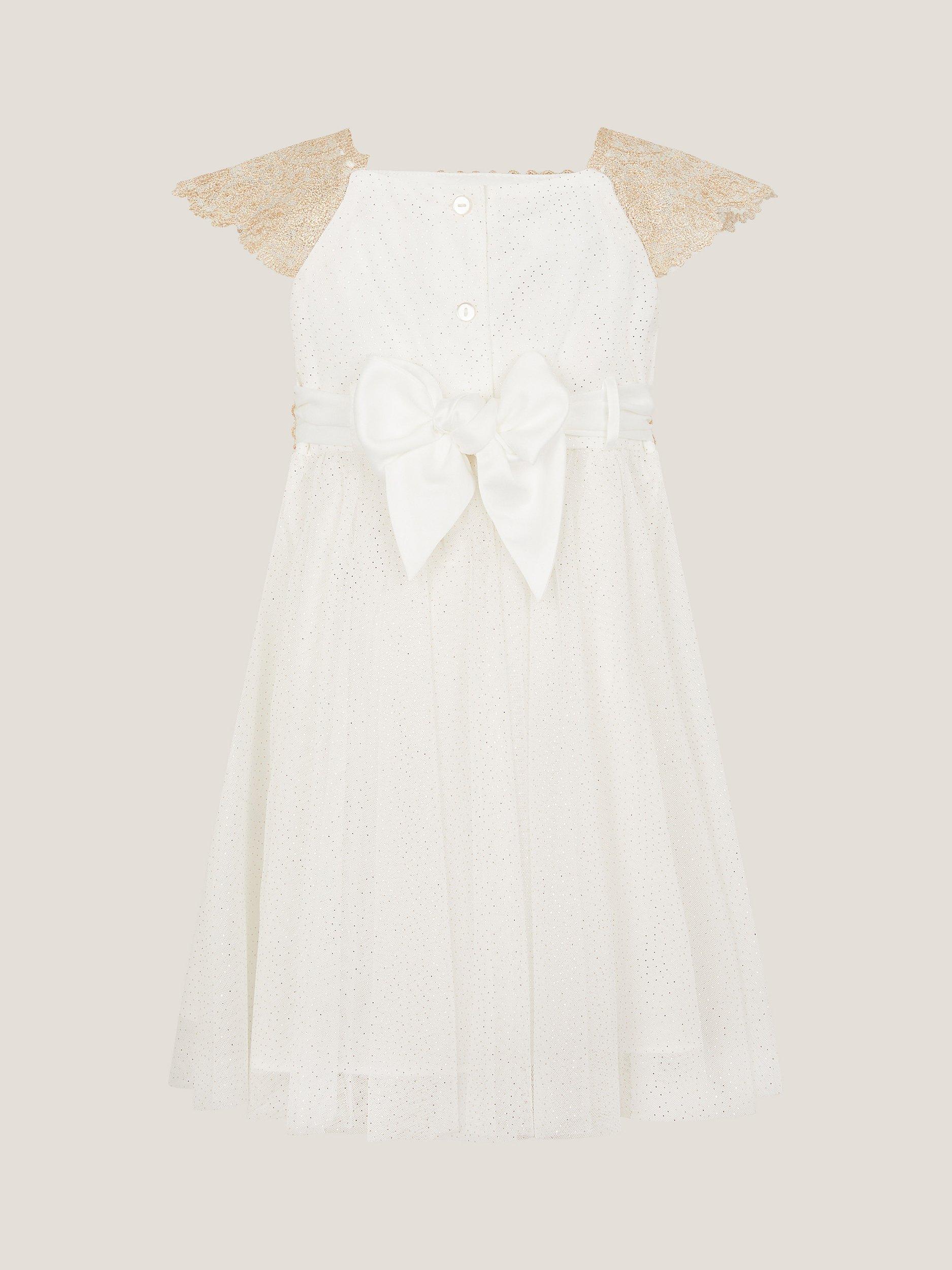 Product image 2 of 3, which shows Monsoon Baby Estella Embroidered Tulle Dress, Gold, 0-3 months