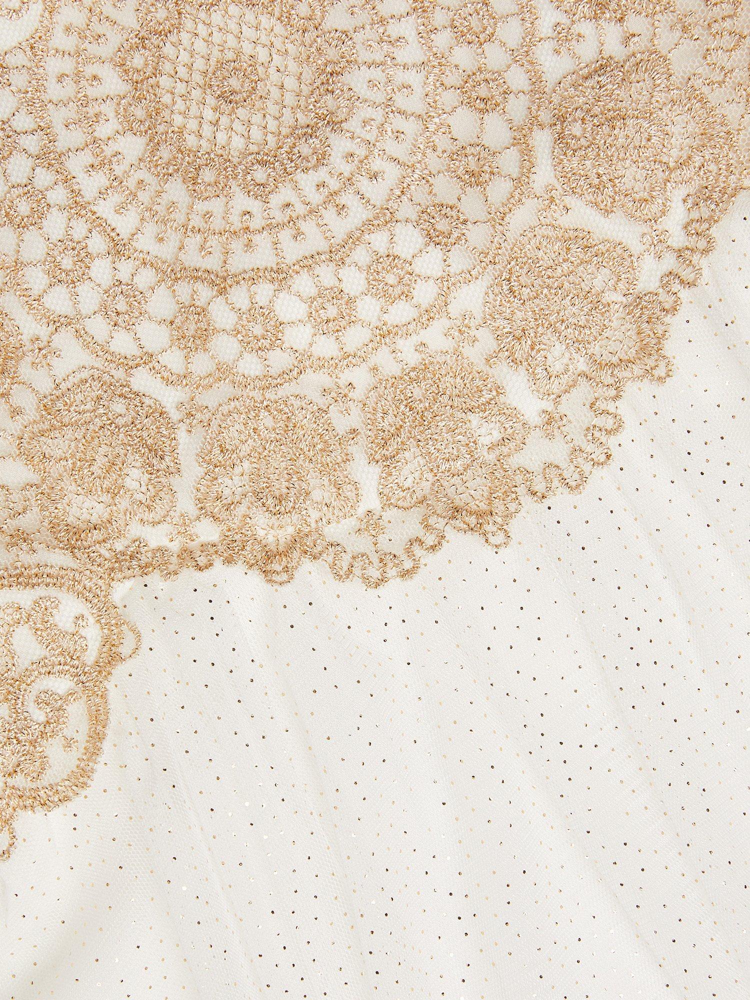 Product image 3 of 3, which shows Monsoon Baby Estella Embroidered Tulle Dress, Gold, 0-3 months