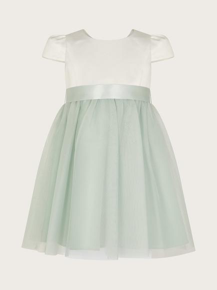 Monsoon Baby Tulle Short Sleeved Bridesmaid Dress, Sage - view 2, Sage