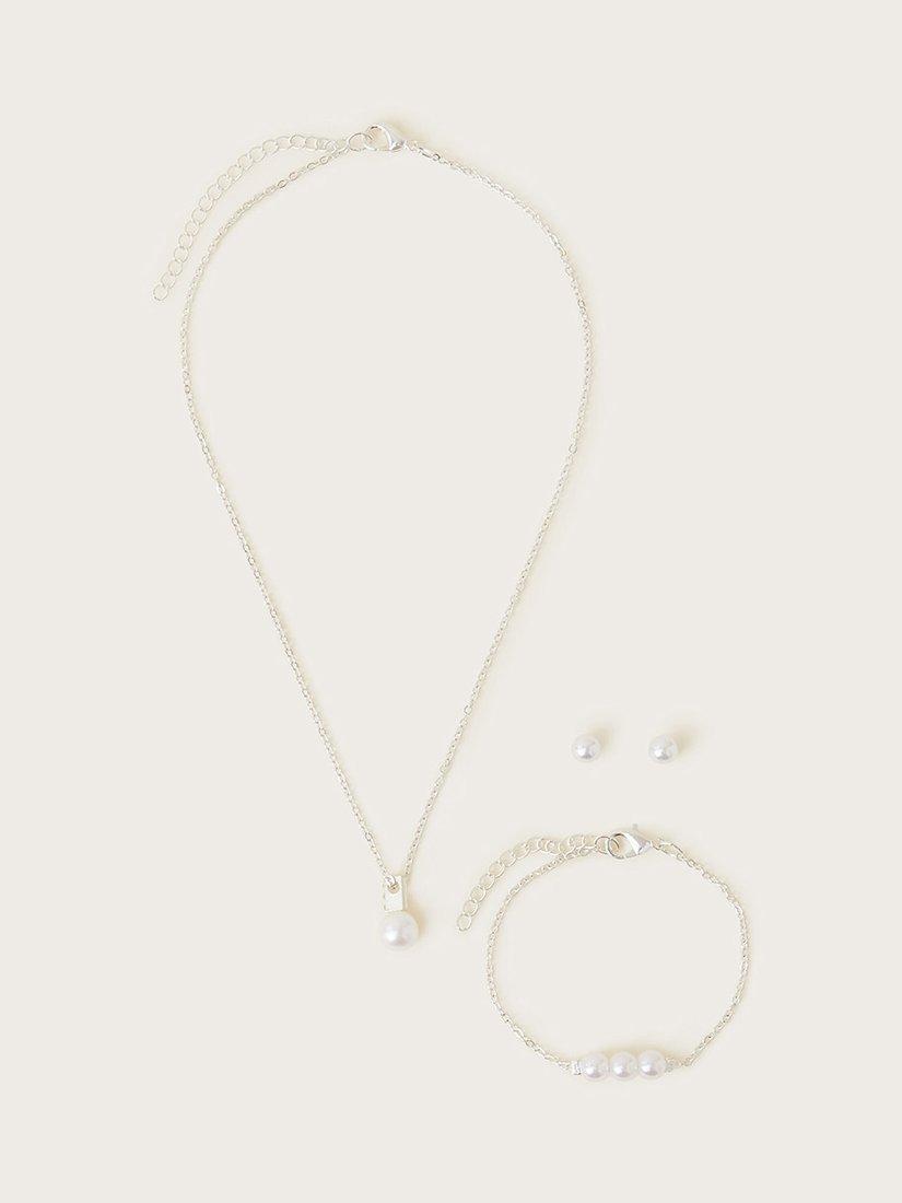 Product image 1 of 2, which shows Monsoon Kids' Bridesmaid Pearl Jewellery Set, Silver, One Size