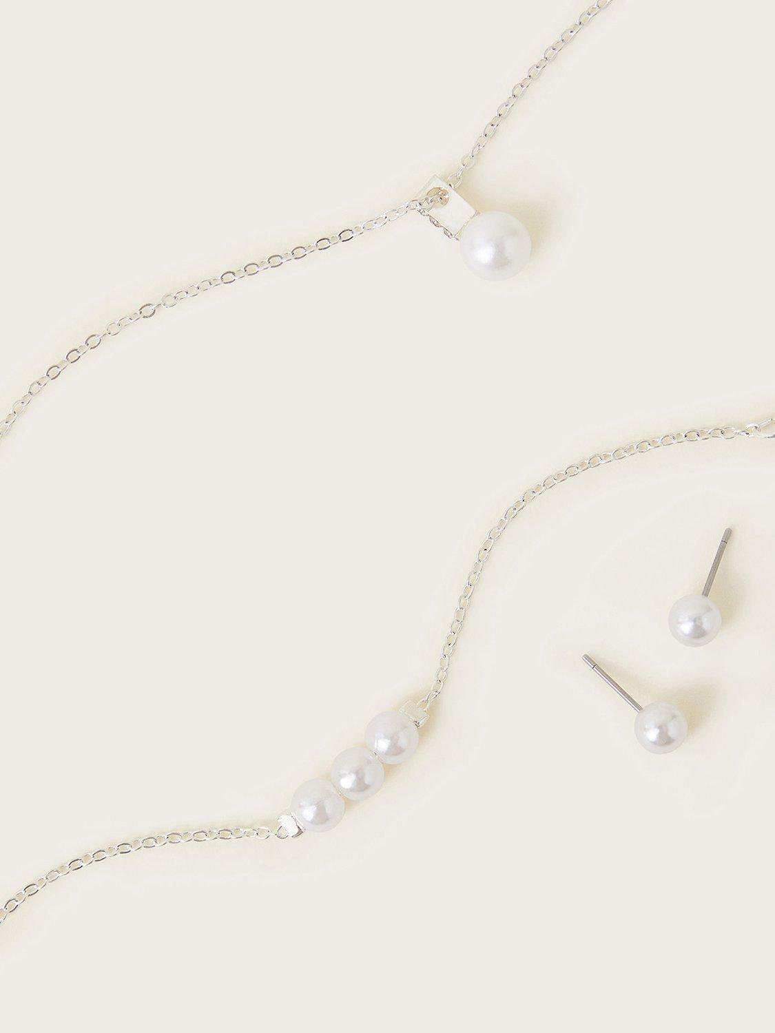 Product image 2 of 2, which shows Monsoon Kids' Bridesmaid Pearl Jewellery Set, Silver, One Size