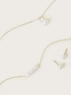 Monsoon Kids' Bridesmaid Pearl Jewellery Set, Silver - view 2, Silver
