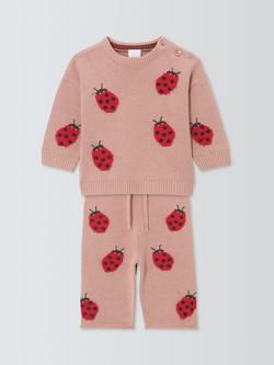 John Lewis Baby Ladybird Knit Jumper & Trousers Set, Pink, Pink