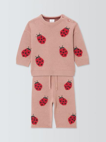 John Lewis Baby Ladybird Knit Jumper & Trousers Set, Pink, Pink