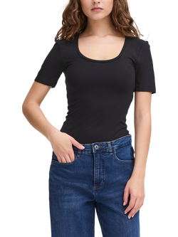 ICHI Zola Scoop Neck T-Shirt, Black