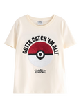 Lindex Kids' Pokemon Sequin T-Shirt, Light Dusty White