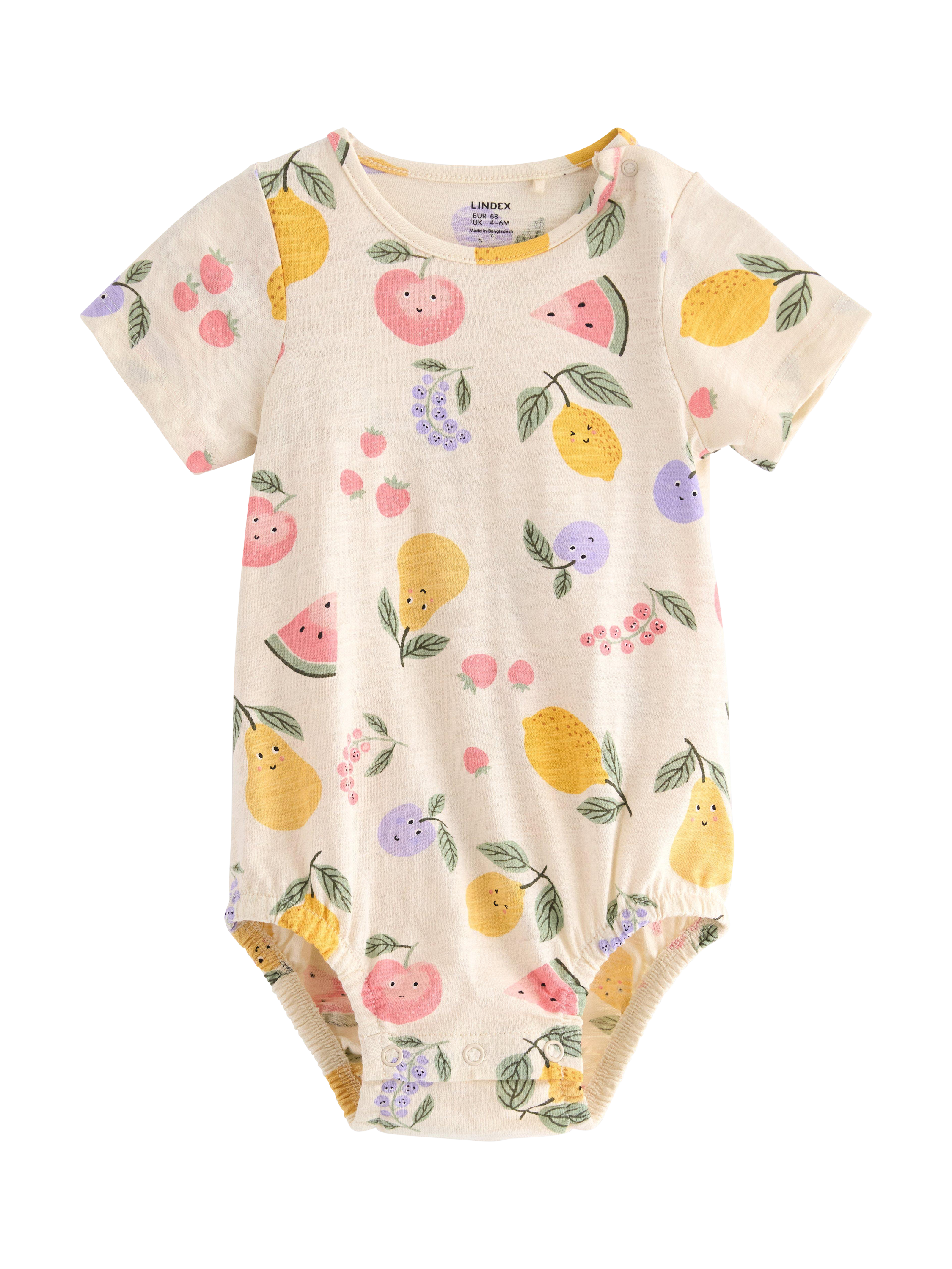 Product image 1 of 3, which shows Lindex Baby Crew Neck Fruit Print Bodysuit, Light Beige, 10-12 months