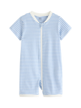 Lindex Striped Short Pyjama Romper, Light Blue