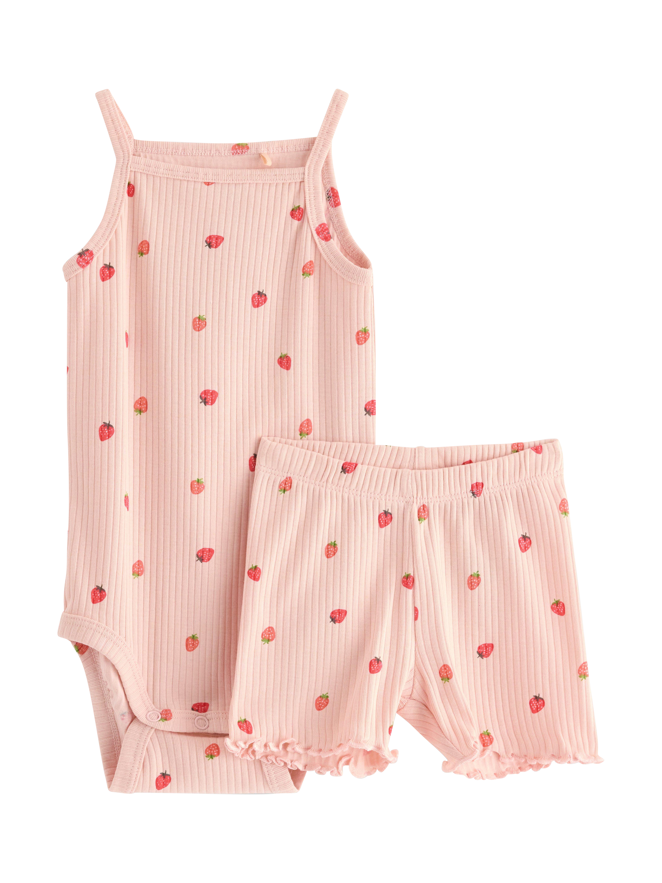 Product image 1 of 3, which shows Lindex Baby Cotton 2-Piece Bodysuit and Shorts Set, Light Pink, 10-12 months