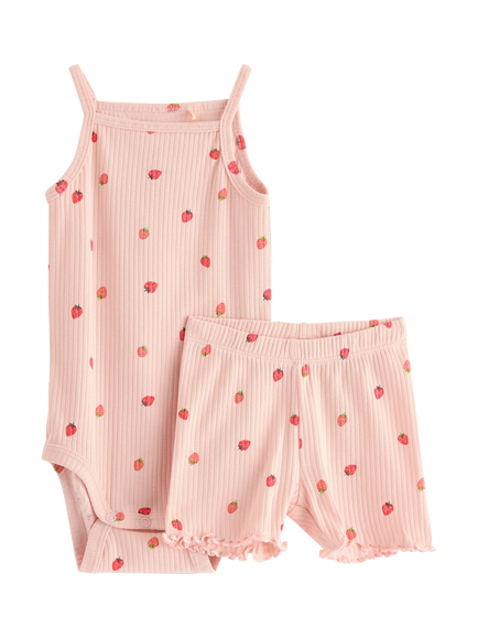 Lindex Baby Cotton 2-Piece Bodysuit and Shorts Set, Light Pink, Light Pink