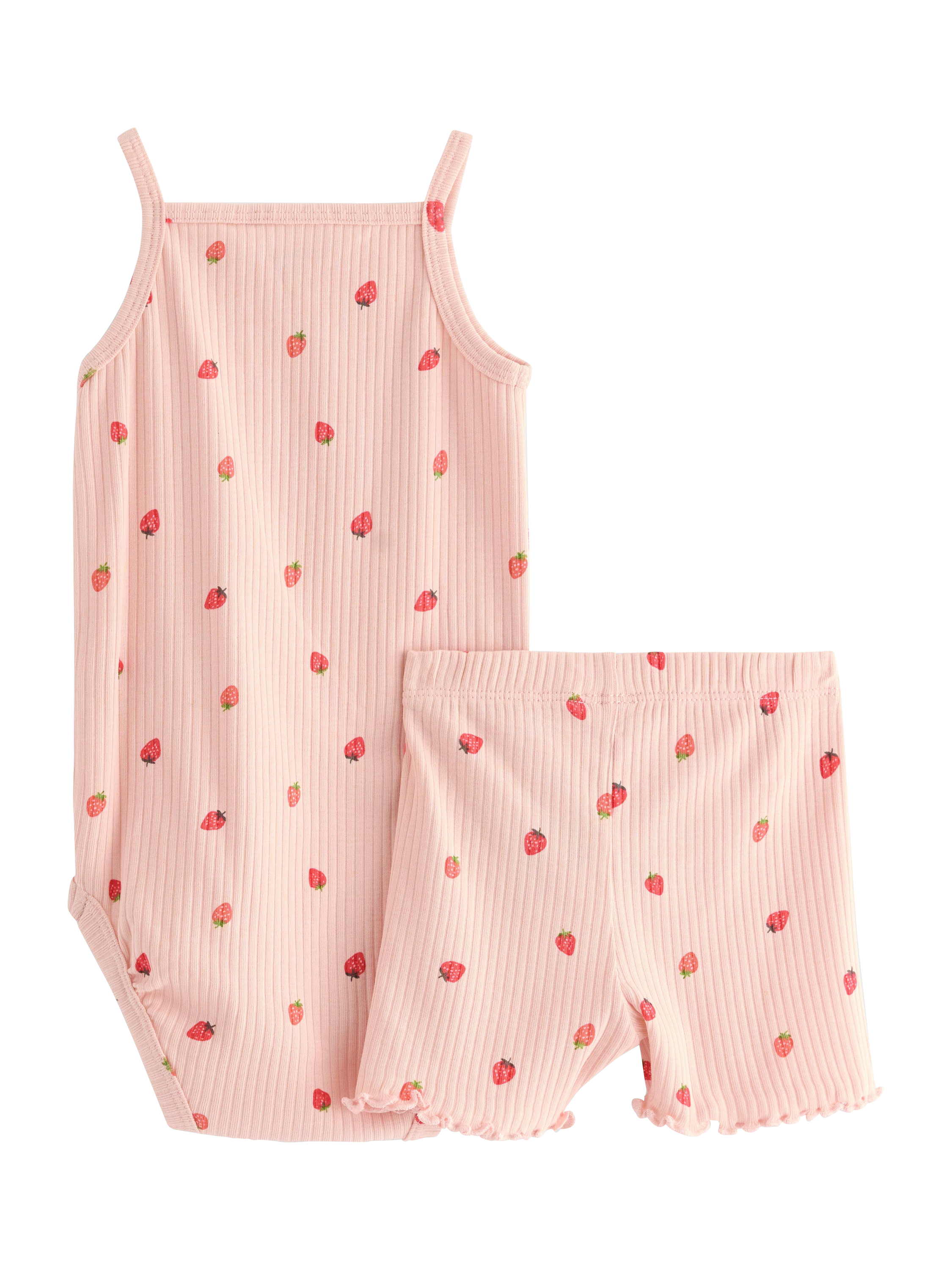 Product image 2 of 3, which shows Lindex Baby Cotton 2-Piece Bodysuit and Shorts Set, Light Pink, 10-12 months