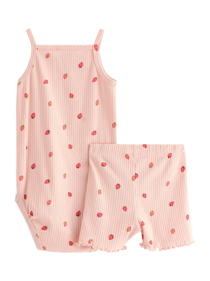 Lindex Baby Cotton 2-Piece Bodysuit and Shorts Set, Light Pink - view 2, Light Pink