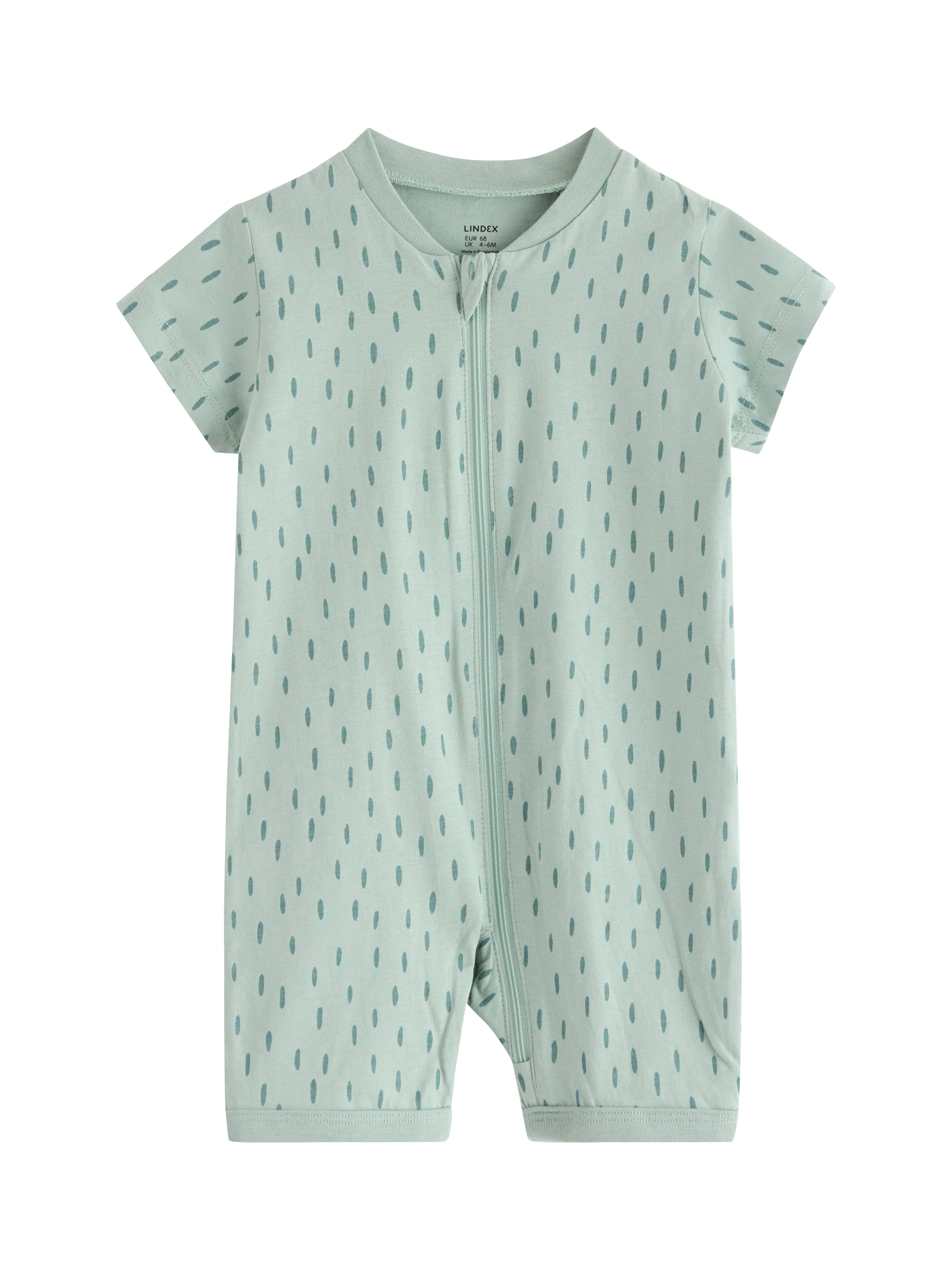 Product image 1 of 3, which shows Lindex Baby Cotton Zipped Shorts Romper, Light Dusty Aqua, 10-12 months