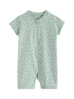 Lindex Baby Cotton Zipped Shorts Romper, Light Dusty Aqua, Light Dusty Aqua