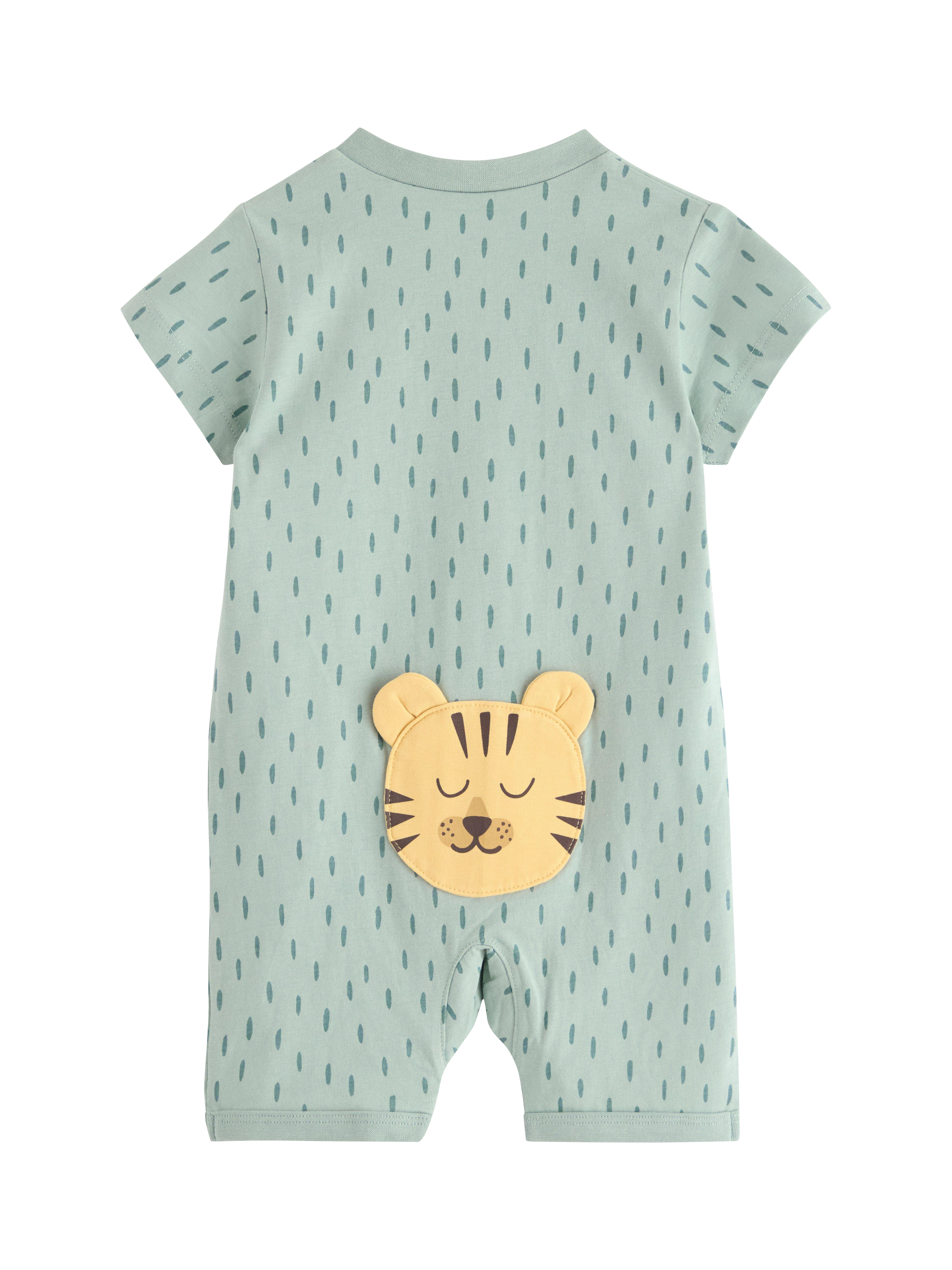 Product image 2 of 3, which shows Lindex Baby Cotton Zipped Shorts Romper, Light Dusty Aqua, 10-12 months