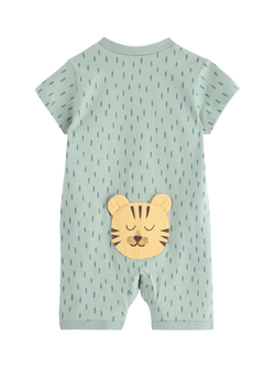 Lindex Baby Cotton Zipped Shorts Romper, Light Dusty Aqua - view 2, Light Dusty Aqua