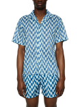 J.Lindeberg Donso Cotton Regular Fit Abstract Check Revere Collar Shirt, Mid Blue