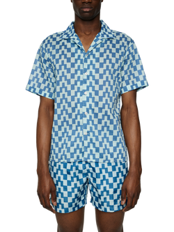 J.Lindeberg Donso Cotton Regular Fit Abstract Check Revere Collar Shirt, Mid Blue, Mid Blue