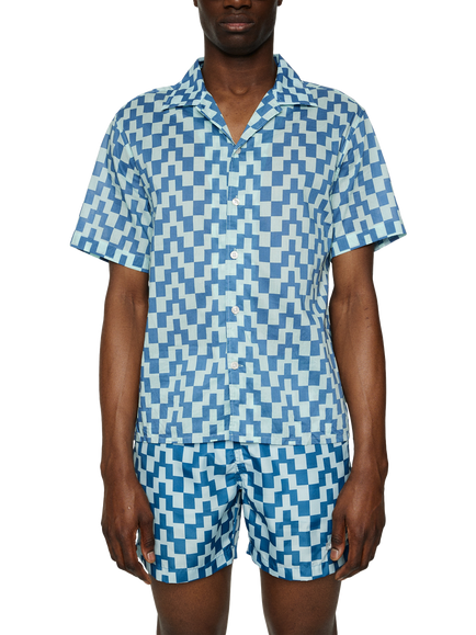 J.Lindeberg Donso Cotton Regular Fit Abstract Check Revere Collar Shirt, Mid Blue, Mid Blue