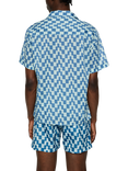 J.Lindeberg Donso Cotton Regular Fit Abstract Check Revere Collar Shirt, Mid Blue