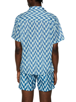 J.Lindeberg Donso Cotton Regular Fit Abstract Check Revere Collar Shirt, Mid Blue - view 2, Mid Blue