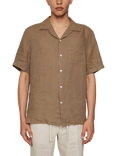 J.Lindeberg Elio Linen Regular Fit Revere Collar Shirt, Mid Brown