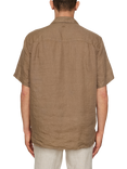 J.Lindeberg Elio Linen Regular Fit Revere Collar Shirt, Mid Brown