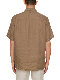 J.Lindeberg Elio Linen Regular Fit Revere Collar Shirt, Mid Brown - view 2, Mid Brown