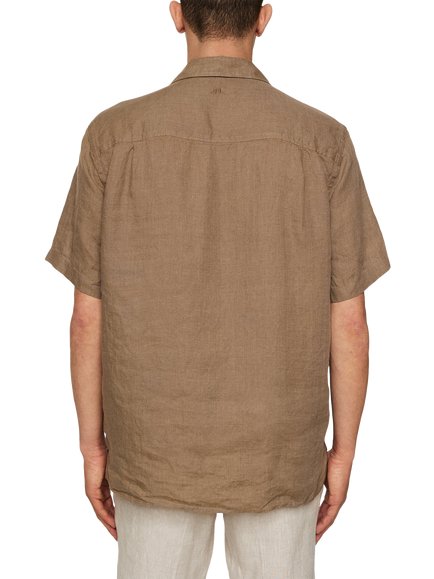 J.Lindeberg Elio Linen Regular Fit Revere Collar Shirt, Mid Brown - view 2, Mid Brown