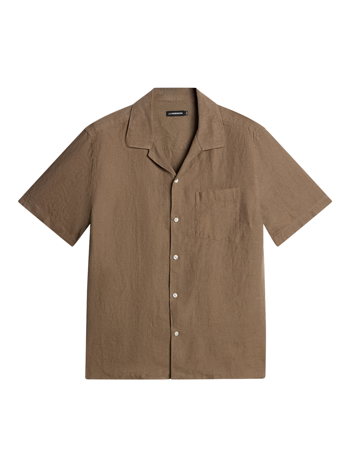 Product image 5 of 5, which shows J.Lindeberg Elio Linen Regular Fit Revere Collar Shirt, Mid Brown, L