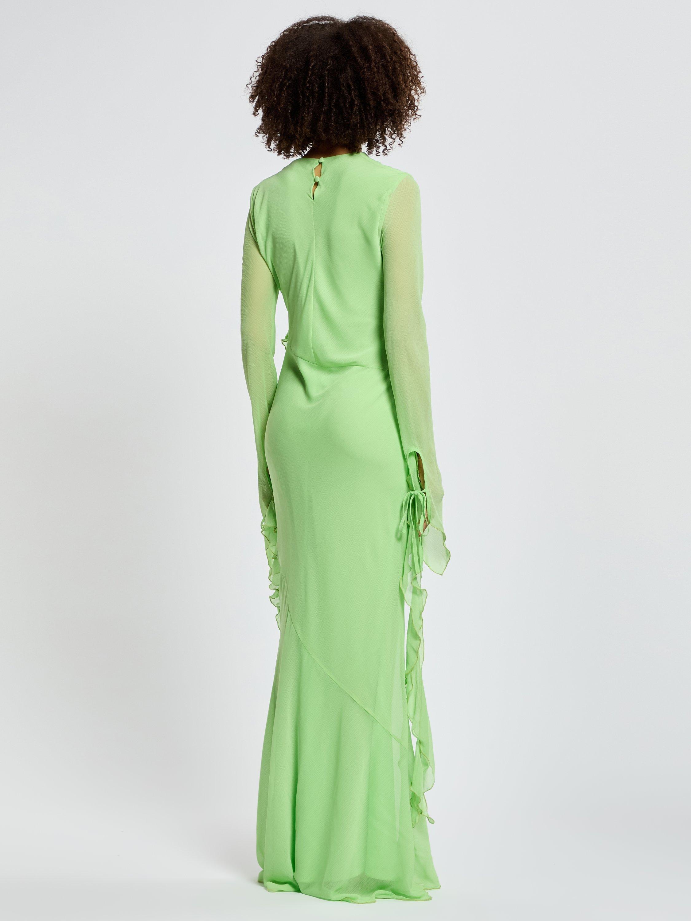 Product image 2 of 3, which shows DASKA Circe Ruffle Maxi Dress, Green, XS