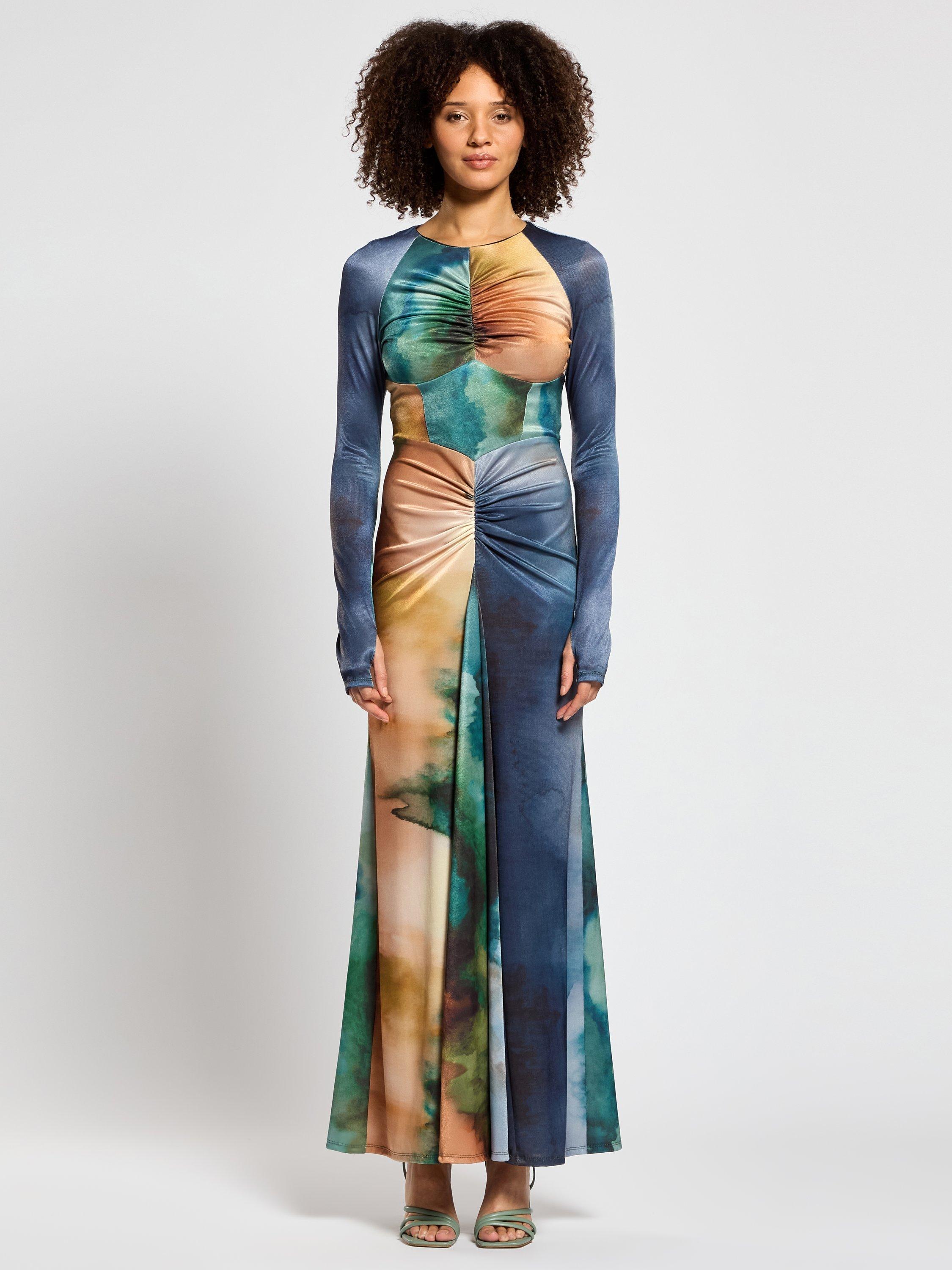 Product image 1 of 3, which shows DASKA Cordelia Abstract Ruched Maxi Dress, Multi, XS