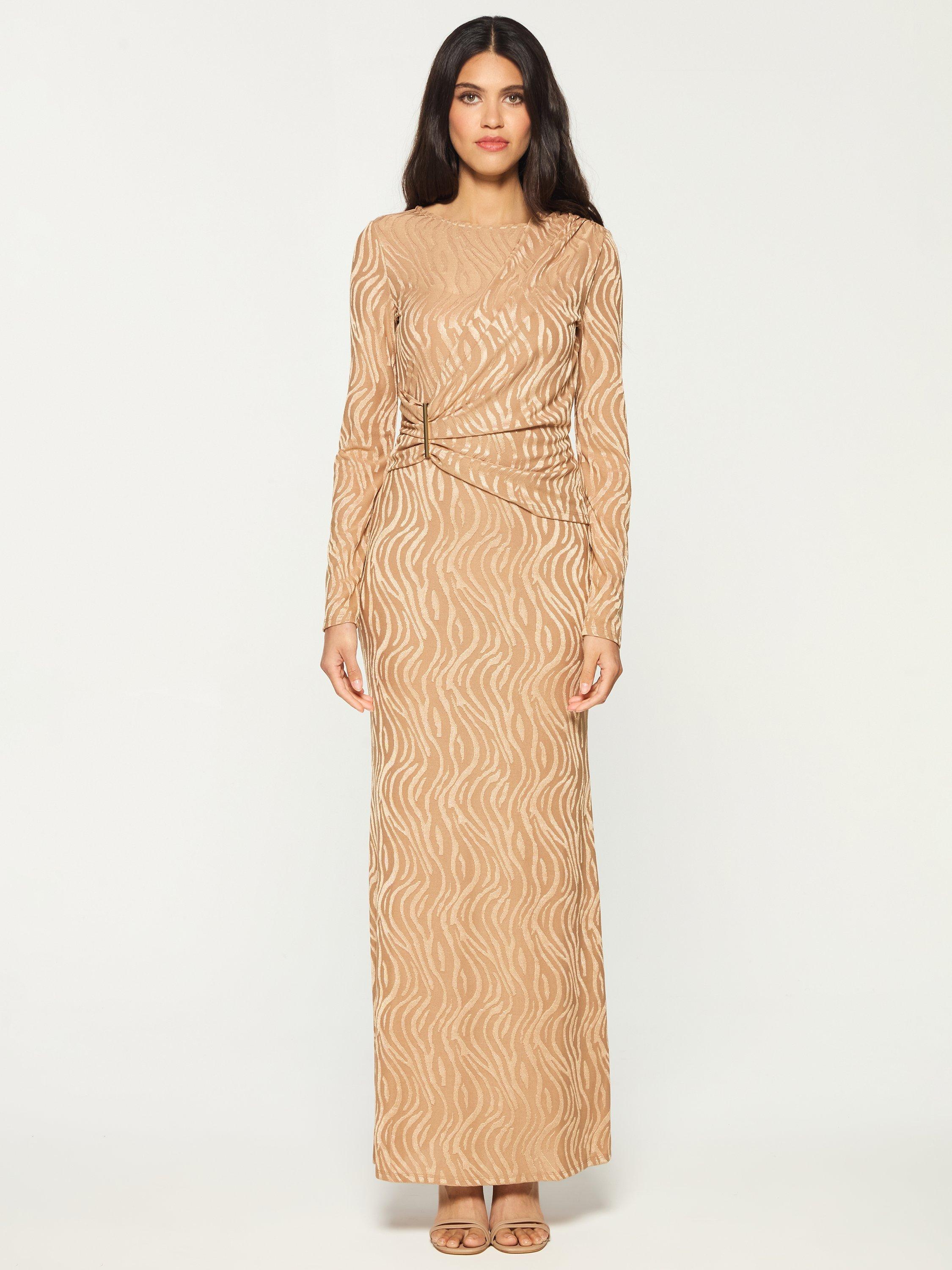 Product image 1 of 3, which shows DASKA Eris Jacquard Maxi Dress, Camel, XS