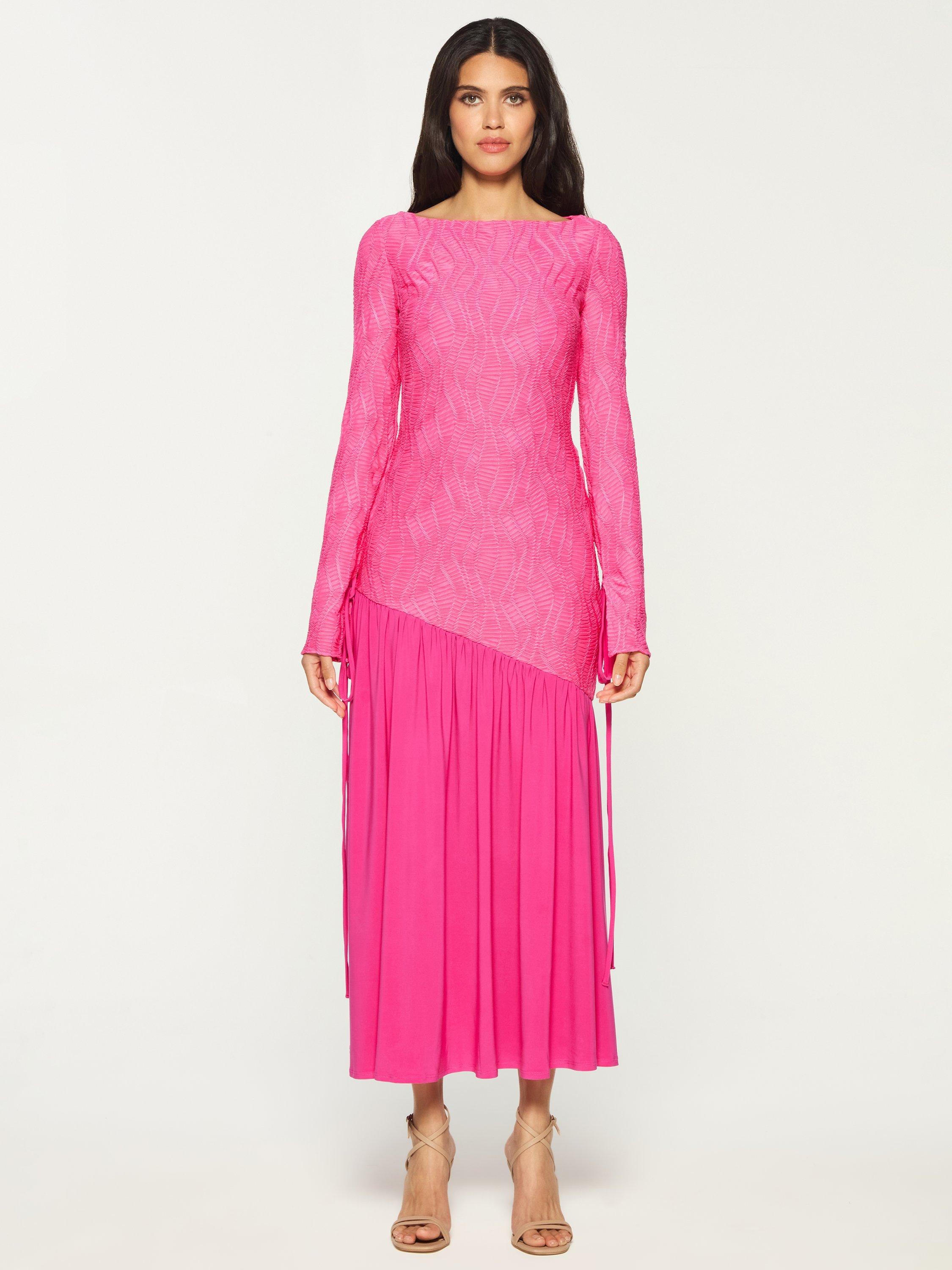Product image 1 of 3, which shows DASKA Melissa Texture Contrast Maxi Dress, Pink, XS
