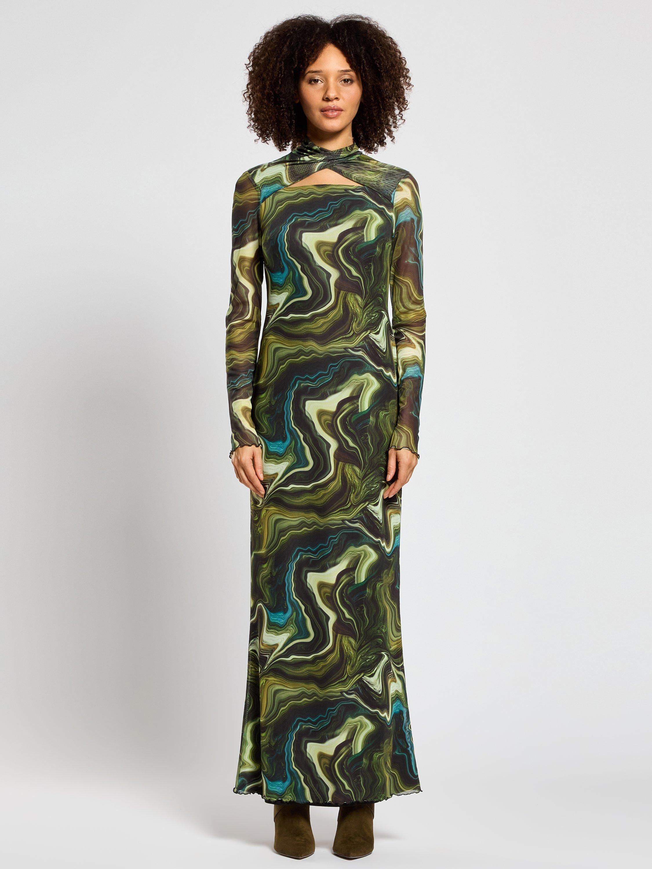 Product image 1 of 3, which shows DASKA Nasira Marble Maxi Dress, Green/Multi, XS