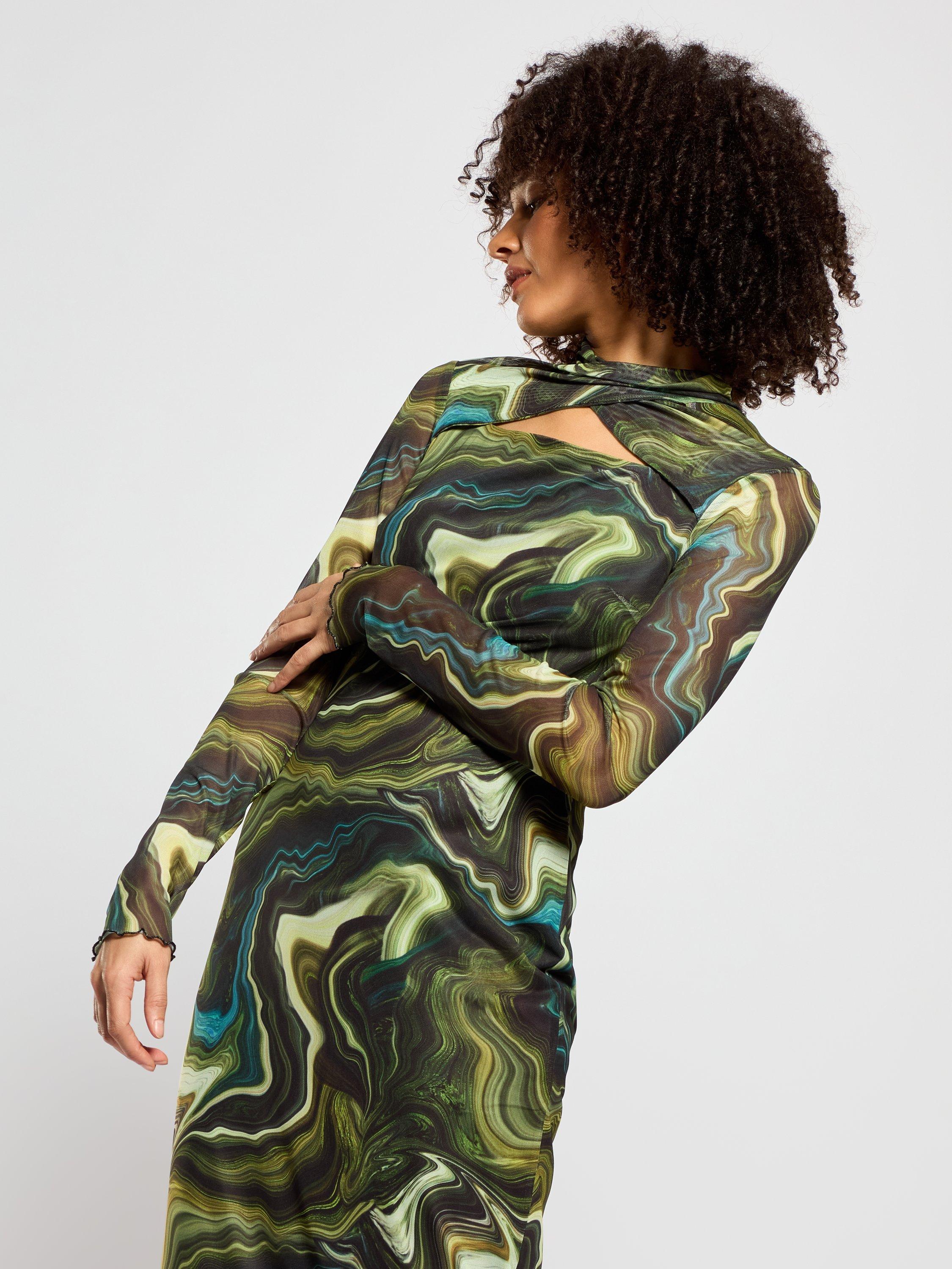 Product image 3 of 3, which shows DASKA Nasira Marble Maxi Dress, Green/Multi, XS