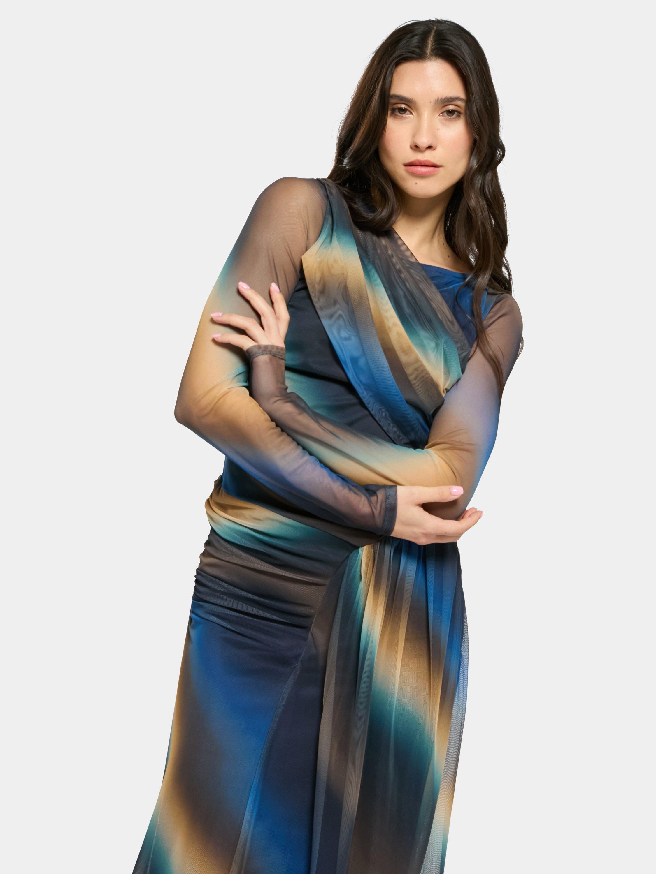 Product image 3 of 3, which shows DASKA Mila Abstract Drape Detail Maxi Dress, Multi, XS