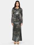 DASKA Alasia Snake Print Metallic Maxi Dress, Silver