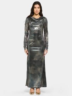 DASKA Alasia Snake Print Metallic Maxi Dress, Silver, Silver