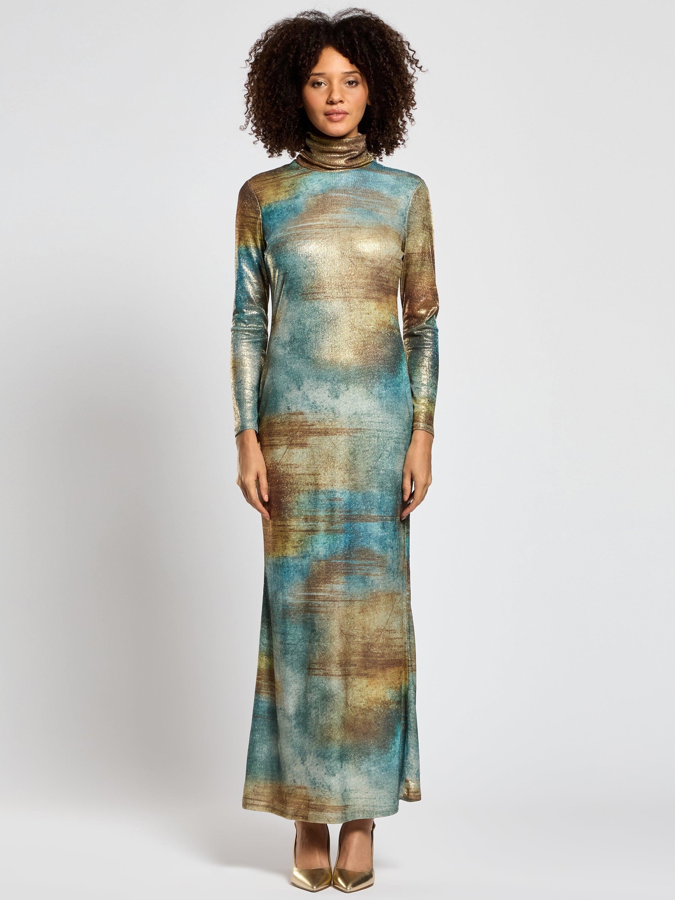 Product image 1 of 4, which shows DASKA Araa Abstract Metallic Maxi Dress, Multi, XS