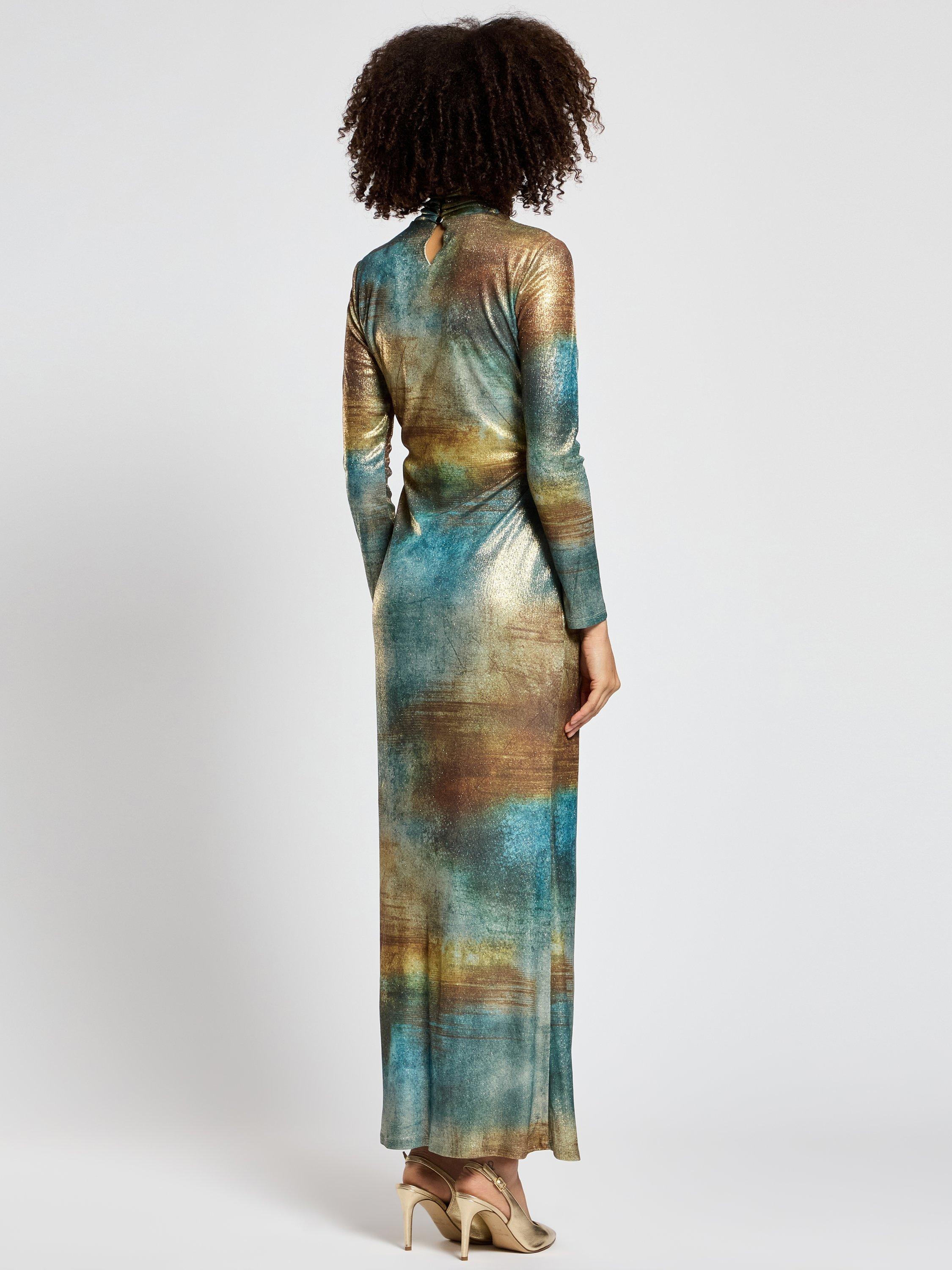 Product image 3 of 4, which shows DASKA Araa Abstract Metallic Maxi Dress, Multi, XS