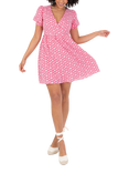 Lovedrobe Short Puff Sleeve Embroidered Cotton Mini Dress, Pink/White