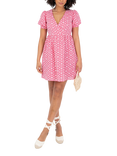 Lovedrobe Short Puff Sleeve Embroidered Cotton Mini Dress, Pink/White