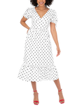 Lovedrobe Short Puff Sleeve Polka Dot Midi Dress, White/Black