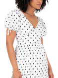 Lovedrobe Short Puff Sleeve Polka Dot Midi Dress, White/Black